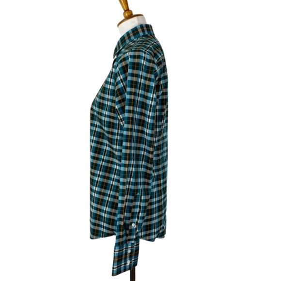 Lands End No Iron Supima Button Down Shirt Sz. 6 Plaid Teal Orange Black - Picture 3 of 11